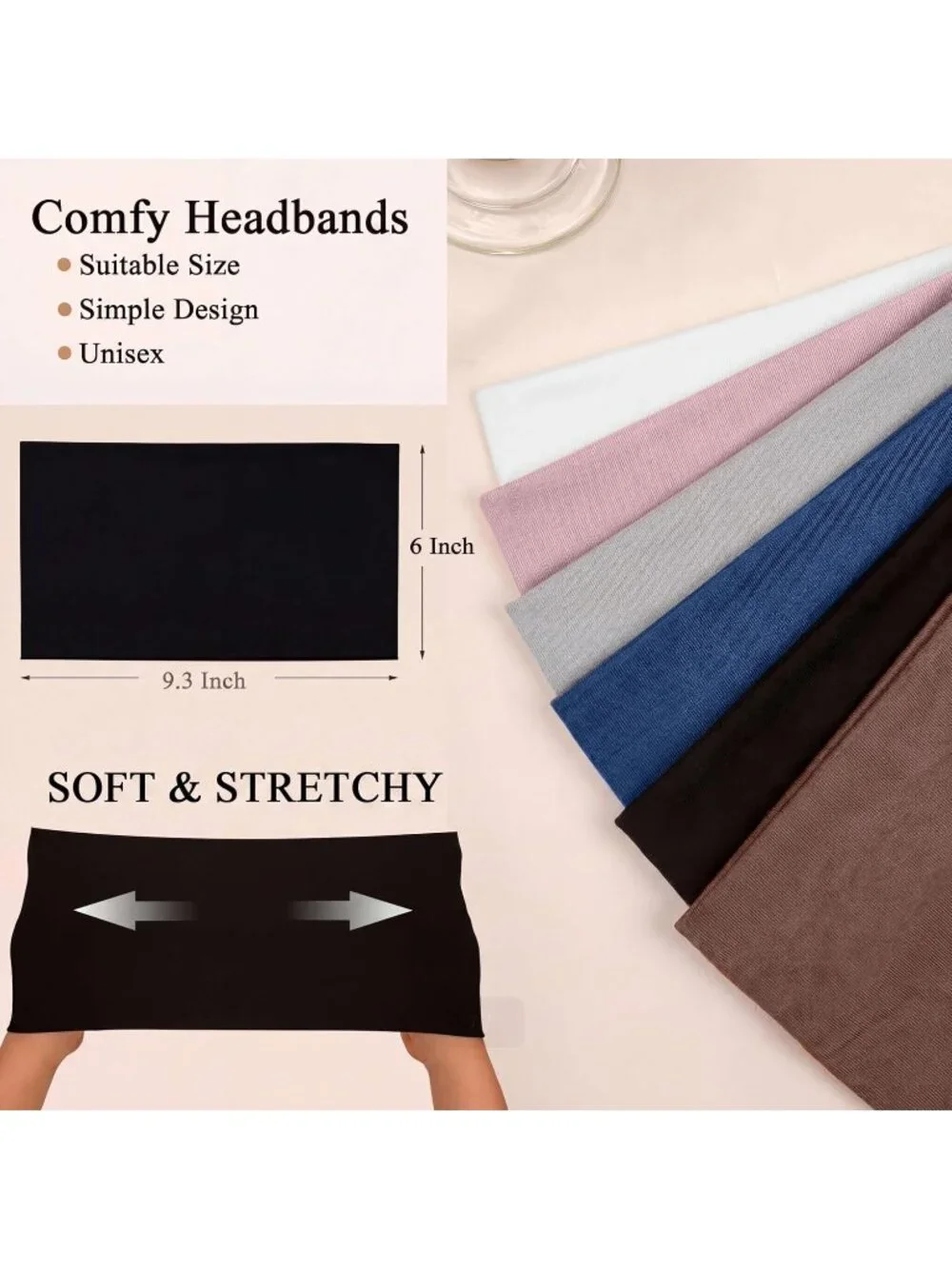 Women's Stretch 6 Pack Wide Headband Turban Athletic Hairband Accessories